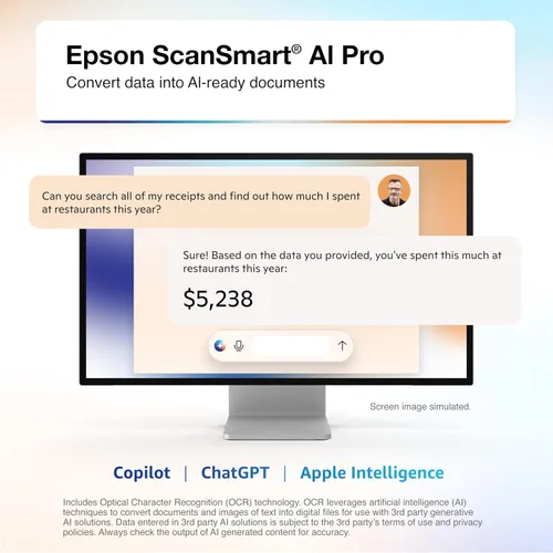 Miniatura 2 de Epson RapidReceipt RR-70W - Escáner inalámbrico de documentos y recibos a color con software ScanSmart AI PRO para gestión de recibos y PDF para PC