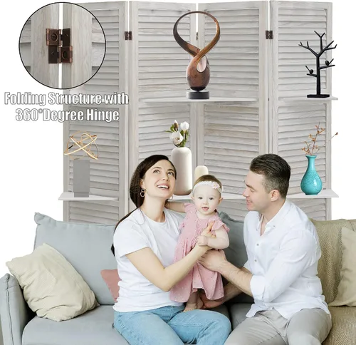 Miniatura 5 de ACEHOME Divisor de habitación con estantes, 4 paneles divisores de habitación y pantallas de privacidad plegables, pantallas plegables de 6 pies