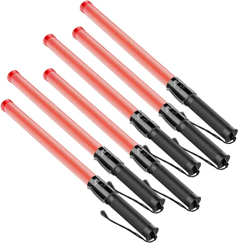 Miniatura 8 de RoadHero Paquete de 6 varitas de tráfico, bastón de control de tráfico LED de 21 pulgadas, varitas de luz de seguridad con 2 modos de parpadeo, Rojo
