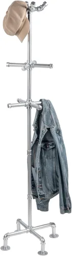 Miniatura 8 de MyGift Perchero industrial de metal negro de 64 pulgadas con diseño de tubo realista y 12 ganchos, organizador de entrada para colgar abrigos