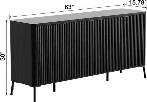 Miniatura 2 de Armario buffet, aparador grande de 63 pulgadas con almacenamiento, aparador moderno acanalado con 4 puertas, gabinete de almacenamiento de madera