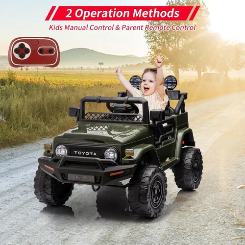 Miniatura 6 de Camión con licencia Toyota de 12 V 7 AH con control remoto, funciona con pilas, suspensión de resorte, neumáticos EVA, USB, música, luces LED, Verde