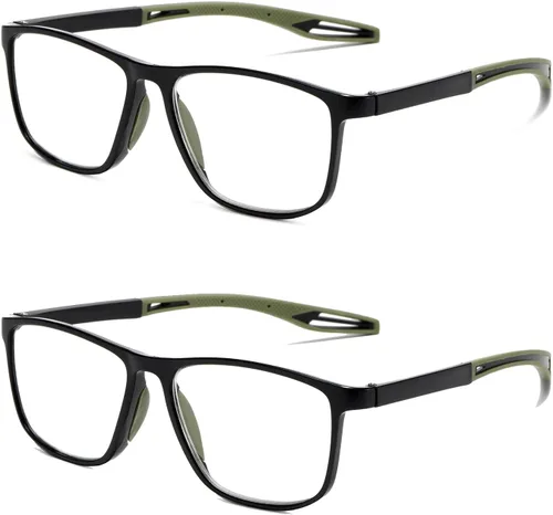 Miniatura 12 de Gafas de lectura para hombre, 2 pares, estilo deportivo, cómodas y flexibles, con bloqueo de luz azul, lectores para hombres Amarillo y rojo