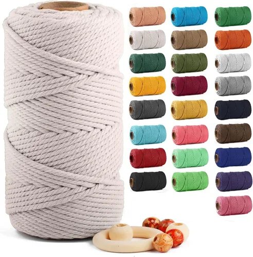 Miniatura 37 de Cuerda de algodón para macramé de 5 mm x 109 yardas, ZUEXT 100% natural hecha a mano, cuerda de algodón trenzada de 4 hebras para colgar plantas