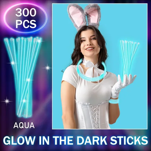 Miniatura 5 de Hanaive - 300 varillas luminosas a granel de 8 pulgadas que brillan en la oscuridad, regalos de fiesta de neón y collar con conectores