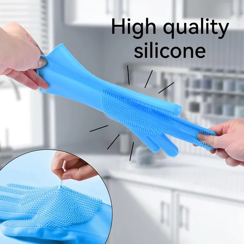 Miniatura 4 de Guantes de silicona para lavar platos, guantes de cocina para lavar platos, reutilizables, impermeables, para el hogar, con cepillo de limpieza
