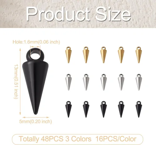 Miniatura 5 de 150 dijes de cuentas con forma de espiga, estilo tibetano, forma de cono de bala larga, para manualidades, collares, aretes, joyería
