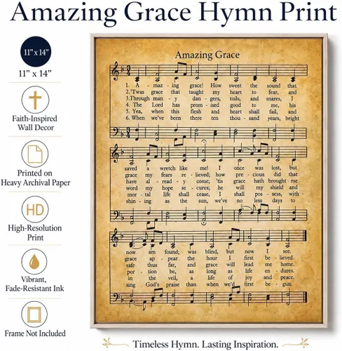 Miniatura 3 de Amazing Grace - Póster artístico para pared, impresión artística sin marco de 11 x 14 pulgadas, gran inspiración, hojas musicales para regalo