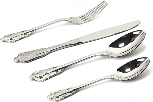 Miniatura 17 de Juego de cubiertos de 4 piezas, cubiertos de acero inoxidable 18/10, incluye cuchillo, tenedor, cuchara, cuchara de té, pulido con espejo, apto