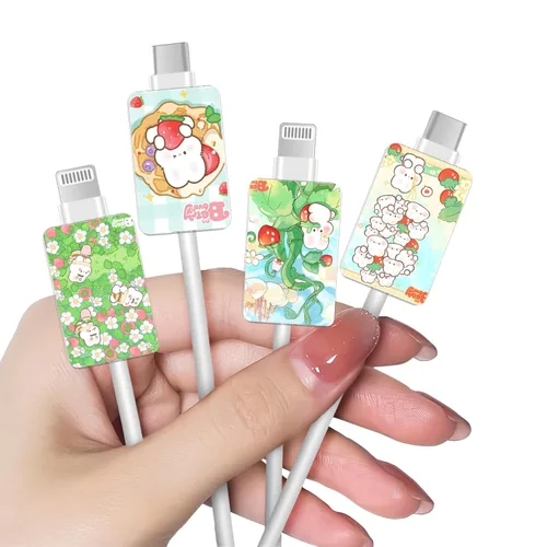 Miniatura 17 de CameCosy Juego de 4 protectores de cable de frutas para cargador de iPhone, diseño Kawaii de aguacate rosa, fresa, cereza y melocotón, protector