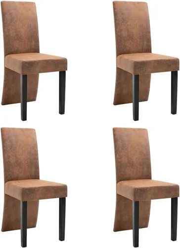 vidaXL Juego de 4 sillas de comedor modernas, tapicería de piel sintética marrón, acolchado cómodo, diseño de respaldo alto, patas de madera estables