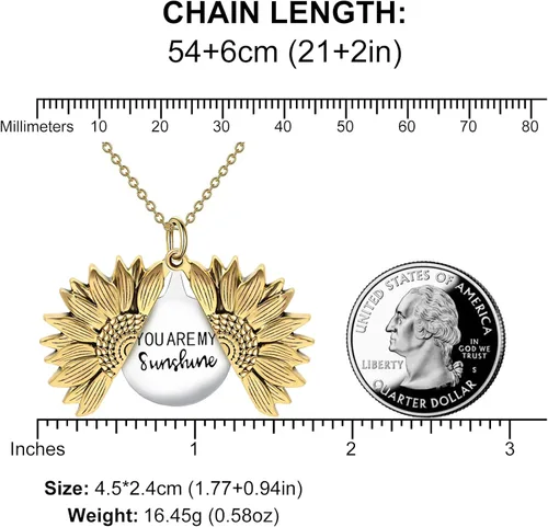 Miniatura 6 de sloong You Are My Sunshine Engraved Necklace Inspirational Sunflower Locket Necklace Jewelry Mother's Day Gift for Women Girlfriend