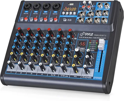 Miniatura 11 de Pyle Mezclador de audio profesional Placa de sonido Interfaz de sistema de consola de 4 canales USB digital Bluetooth MP3 Entrada de computadora 48V
