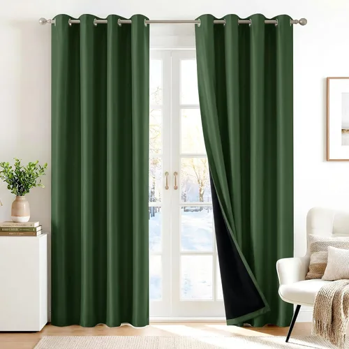 Deconovo Cortinas 100% opacas, cortinas de ventana con aislamiento térmico, paneles reductores de ruido, cortinas de forro negro, con ojales,