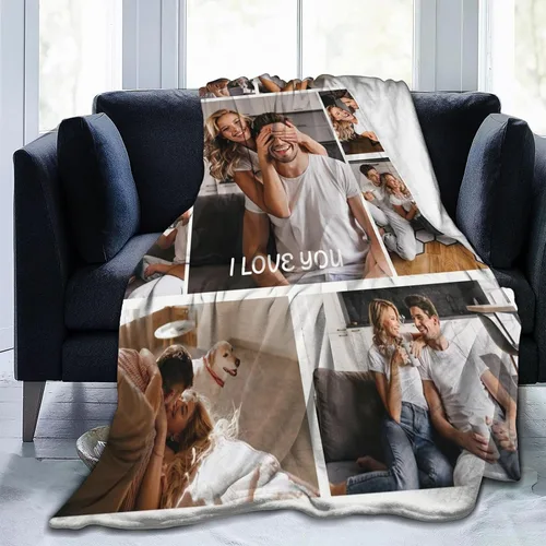 Miniatura 2 de Manta personalizada con collage de fotos, texto, mantas con imágenes personalizadas, regalos para cumpleaños, bodas, para madres, papás, manta