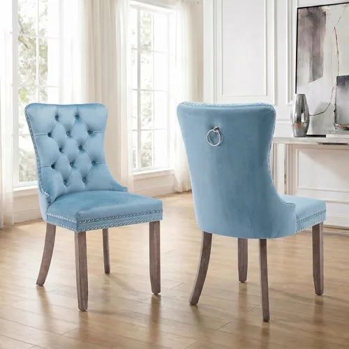 Miniatura 96 de Velvet Dining Chairs Set of 2, Tufted High Chairs with Nailhead Trim, Pull Ring, Black Solid Wood Legs, Elegant Upholstered Accent Chairs for Dining