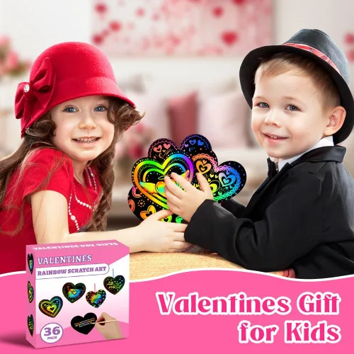 Miniatura 6 de MDCGFOD Paquete de 36 regalos para el día de San Valentín para niños, cuna de corazón para arañar arco iris, manualidades de San Valentín para 36