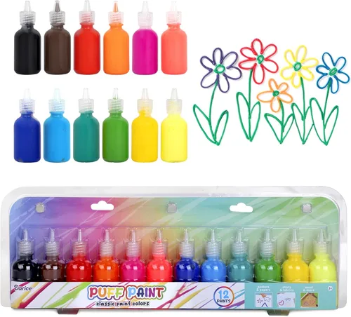 Darice - Pintura de hojaldr, paquete de 12 pinturas para tela 3D, colores clásicos, juego de pintura permanente no tóxica para niños, a partir de 3
