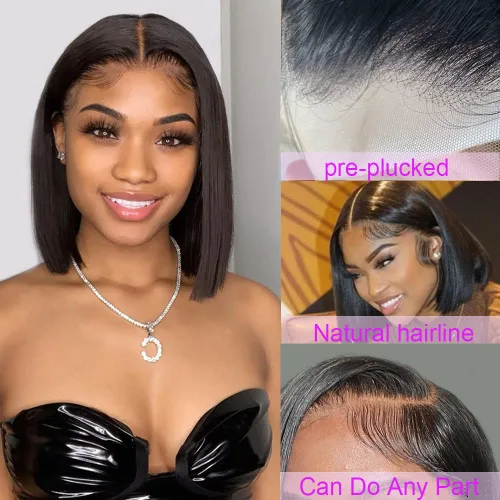 Miniatura 3 de Peluca Bob de encaje frontal de 13x4 de Karlami, peluca de cabello humano con encaje frontal transparente, sin pegamento, prearrancada, para Cabello