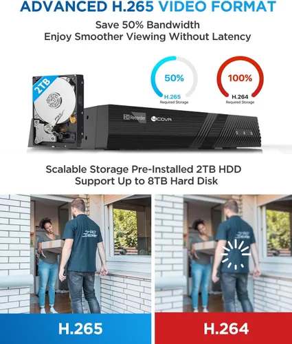 Miniatura 7 de Sistema de cámara de seguridad 4COVR PoE, 8X 5MP IK10 Cúpula IP67 a prueba de vandalismo con audio, NVR de 8 canales 4K con HDD de 2TB, detección AI