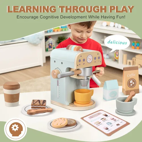 Miniatura 7 de Pithfor Juguete para cafeteras de madera para niños, electrodomésticos de cocina y accesorios de juguete para niños pequeños, regalo para niñas
