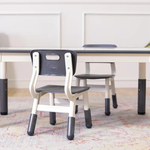 Miniatura 8 de ECR4Kids Mesa de actividades rectangular de borrado en seco con 2 sillas, ajustable, muebles para niños, gris, 3 piezas