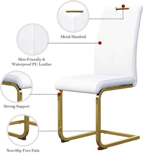 Miniatura 4 de Juego de 2 sillas de comedor, modernas sillas de comedor de piel sintética, sillas tapizadas para cocina, comedor, respaldo alto ergonómico