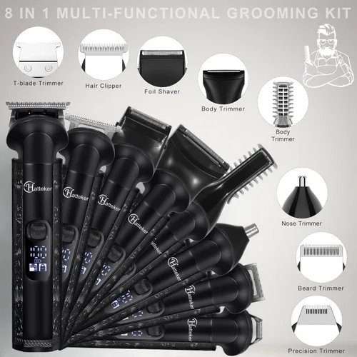 Miniatura 2 de Hatteker Kit de aseo 8 en 1 para hombre, recortadora de hoja en T sin brecha, IPX7 impermeable, juego inalámbrico con cortapelos/recortadora