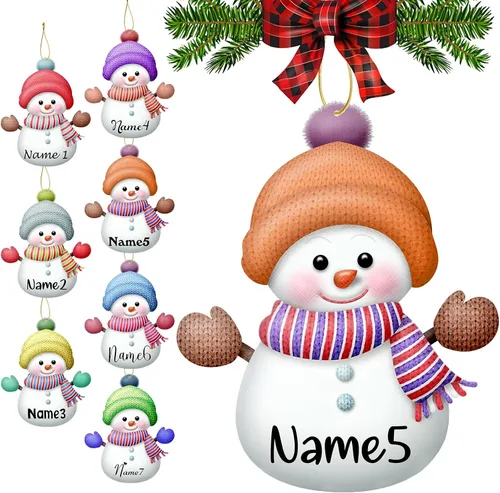 Miniatura 21 de Adornos de Navidad personalizados con nombres, muñeco de nieve, 8 piezas, adorno familiar personalizado, decoración colgante de madera para árbol