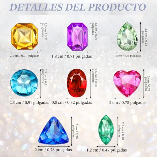 Hicarer 100 piezas de gemas de juguete, tesoro pirata, joyas, gemas acrílicas falsas, diamantes de brillo multicolor, gemas de plástico con bolsa de