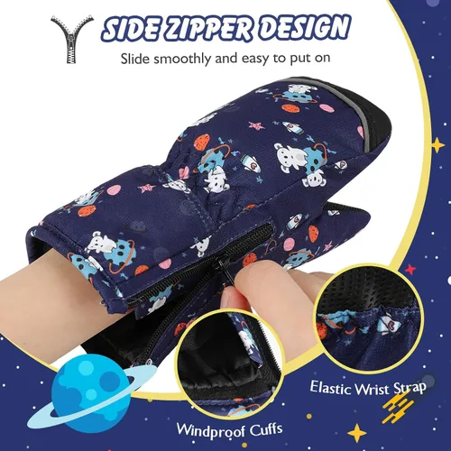 Miniatura 2 de MoKo Guantes de nieve para niños pequeños, antideslizantes, impermeables, con cremallera, de tela de terciopelo cálido, guantes de esquí para niños