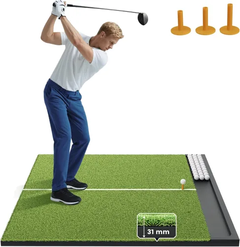 Miniatura 12 de Alfombrilla de golf con bandeja de pelotas, 5 x 4 / 6 x 4 pies, 1.024 in / 1.220 in de grosor, césped Pro & Elite con línea de camino de columpio