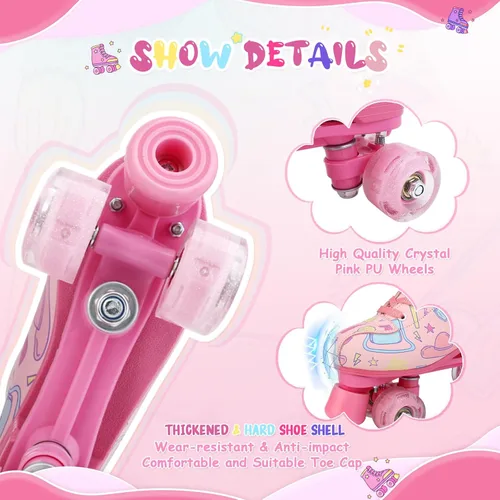 Miniatura 4 de XUDREZ Patines de ruedas para niñas y mujeres, elegantes patines rosados con ruedas iluminadas para niños, jóvenes, niñas de 6 a 12 años, interiores