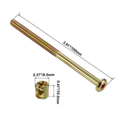 Miniatura 2 de Juego de 10 piezas de tornillos M6 x 100 mm de cabeza plana hexagonal con enchufe - Perfecto para accesorios de cama de madre y bebé - Galvanizado