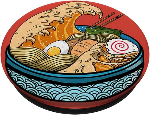 Miniatura 2 de Great Ramen Wave Kanagawa Japanese Fideos Anime regalo PopSockets Grip y soporte para teléfonos y tabletas, Negro