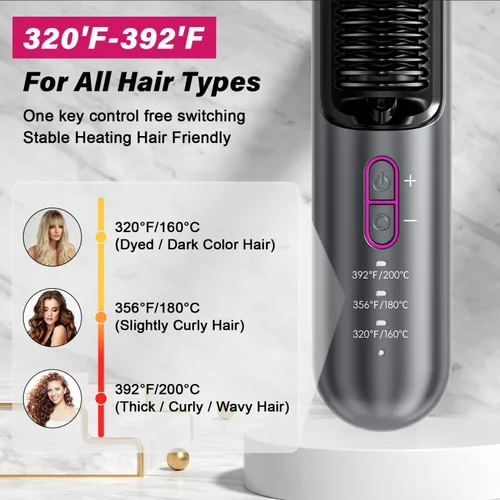 Miniatura 5 de Peine alisador térmico con iones negativos – 3 ajustes de temperatura, peinado rápido y suave para todo tipo de cabello, portátil recargable