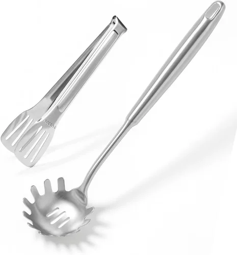 Miniatura 17 de Newness Cuchara Ranurada, [A Prueba de Óxido, Formación Integral, Duradera] Espumadera Ancha de Acero Inoxidable 304 con Mango Ergonómico de Vacío