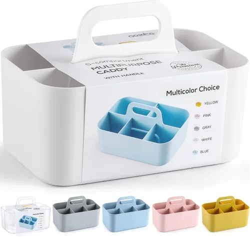 Organizador Caddy Multiusos con Asa - Contenedor de Plástico Apilable Tote - Suministros de Arte y Manualidades, Oficina, Escritorio, Papelería,