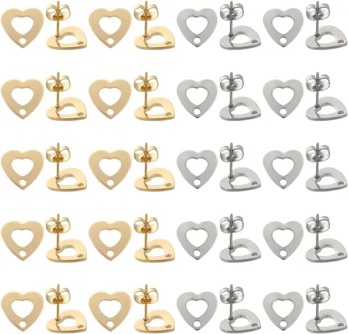 Miniatura 11 de SUNNYCLUE 1 caja, 80 unidades, 20 pares de aretes redondos planos de acero inoxidable con bucle, aretes plateados y dorados, hallazgos en blanco
