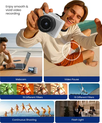 Miniatura 7 de Cámara Digital 5K para Fotografía - Cámara de Vlogging de 75MP con Enfoque Automático con Tarjeta SD de 64GB, WiFi, Zoom 18X, Pantalla Abatible