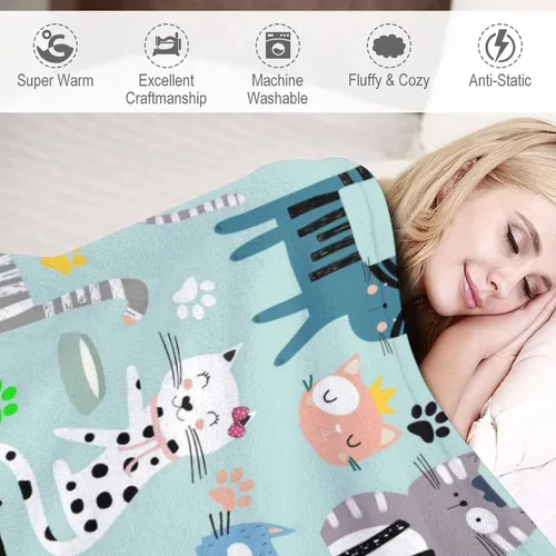 Miniatura 5 de Manta de franela súper suave con diseño de gato, acogedora y ligera para mujeres, niños y adultos, 50 x 40 pulgadas