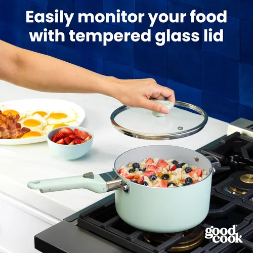 Miniatura 3 de GoodCook Ceramic Sauce Pan with Removable Handle & Lid, Induction Compatible, Nonstick and Oven Safe, 3-Quart, Sage Green
