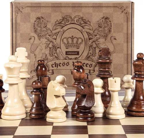 Miniatura 7 de AMEROUS Piezas de ajedrez de madera solamente, piezas de ajedrez Staunton de madera para torneo con rey de 3.5 pulgadas, peones de juego de ajedrez