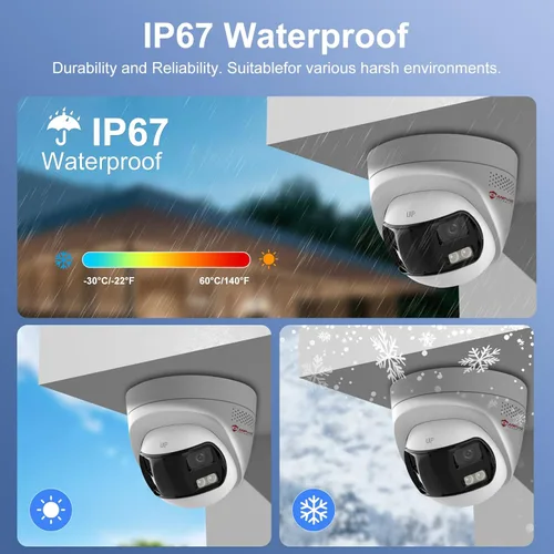Miniatura 8 de Anpviz Cámara IP PoE de doble lente con cable de 4k 8MP, cámara de seguridad panorámica de 180° para exteriores con luz estroboscópica roja y azul