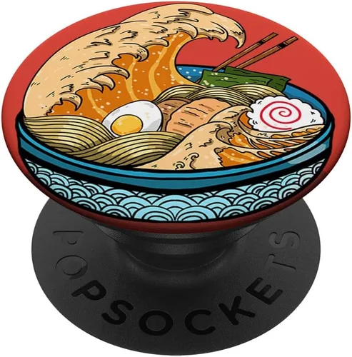 Great Ramen Wave Kanagawa Japanese Fideos Anime regalo PopSockets Grip y soporte para teléfonos y tabletas, Negro