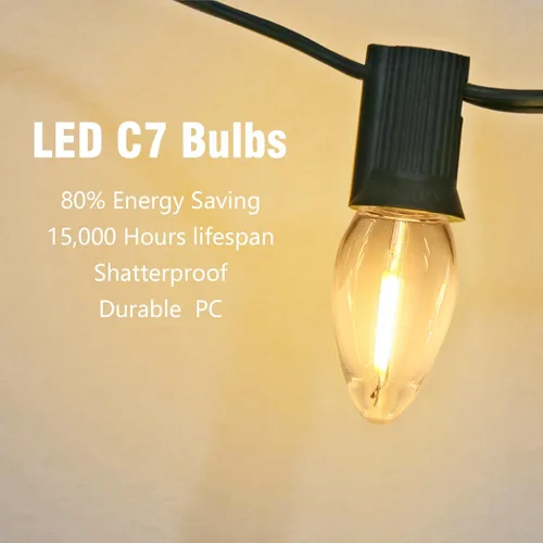 Miniatura 3 de Bombillas LED de repuesto C7 E12 de 0.6 W equivalentes a 7 W, blanco cálido de 2700 K para exteriores e interiores, lámparas de sal de árbol de C7