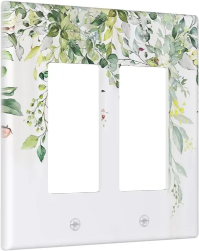 Miniatura 89 de Placas de pared de eucalipto verde de una sola palanca, estilo rústico, cubierta de interruptor de luz de 1 cuadrilla, hojas de árbol, cubiertas