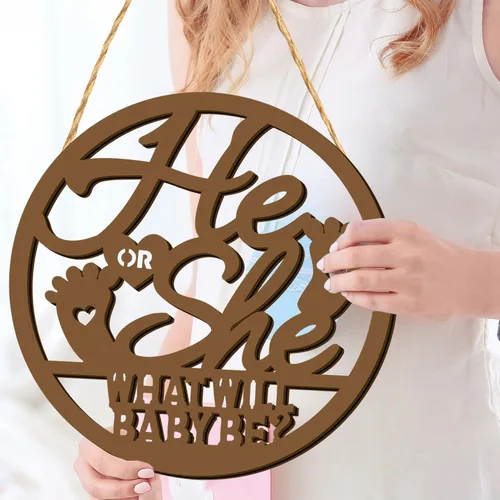 Miniatura 11 de Letreros de madera con texto en inglés «What Will Baby Be», decoración de fiesta de revelación de género, placa colgante para telón de fondo, cartel