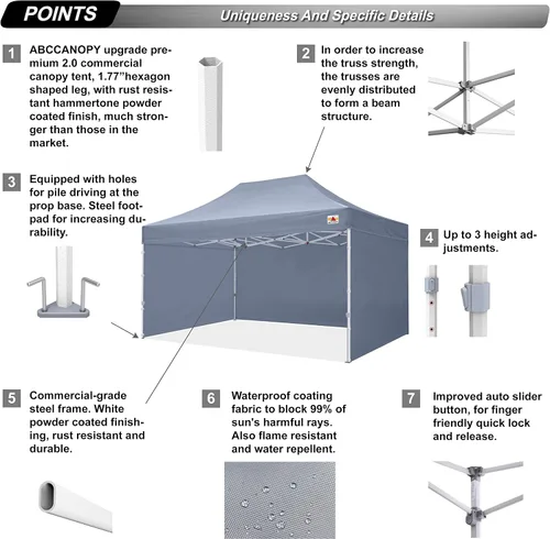 Miniatura 3 de ABCCANOPY - Tienda de campaña con dosel de primera calidad, sombra instantánea comercial, 10 x 15, serie premium, gris