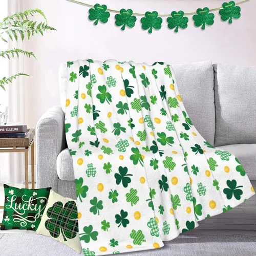 Miniatura 4 de Manta del día de San Patricio con trébol de shamrock, manta de franela para arrojar de 40"x50" de trébol de la suerte, regalo para adultos y niños
